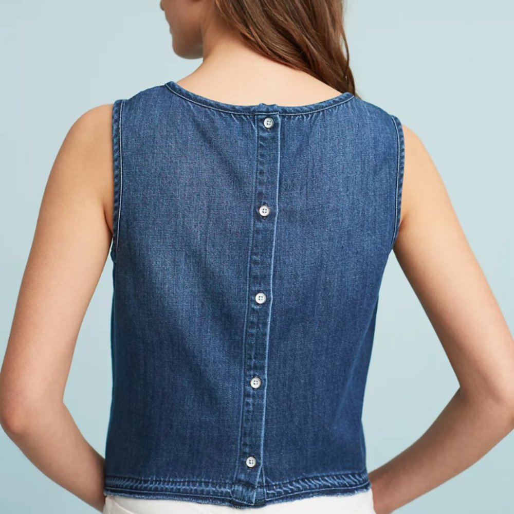 ANTHROPOLOGIE Button-Back Denim Tank, XS